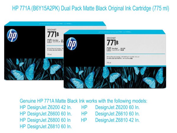 HP 771A (B6Y15A2PK) Dual Pack Matte Black Original Ink Cartridge (775 ...